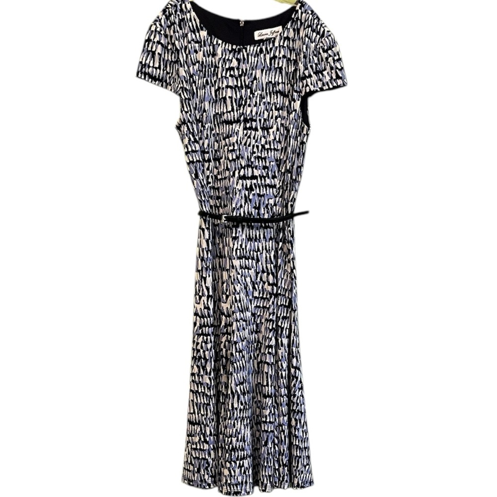 Laura Jeffries Blue Geo Print Dress with Belt